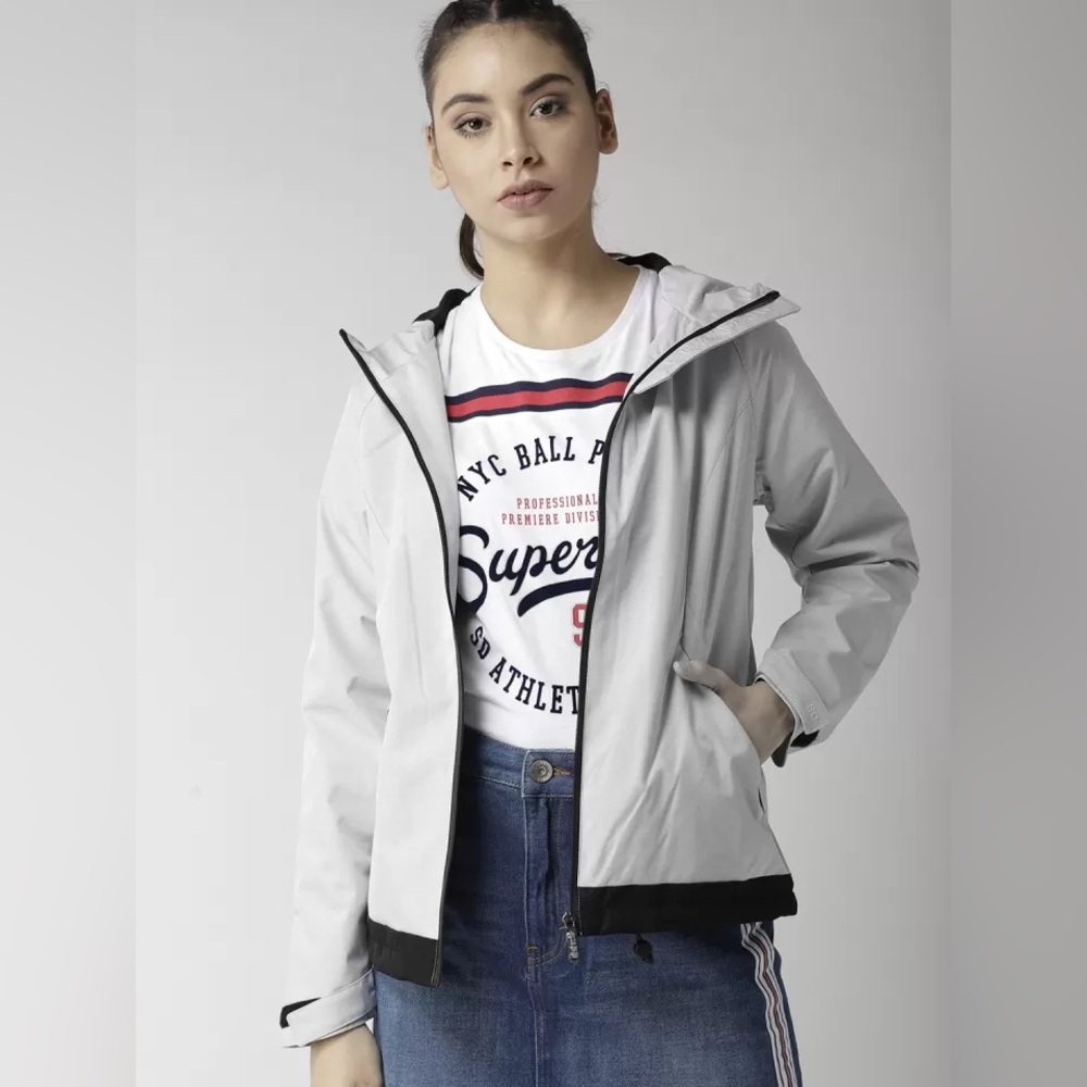 Women’s Superdry Grey Solid Windcheater Sporty Ja… - image 2